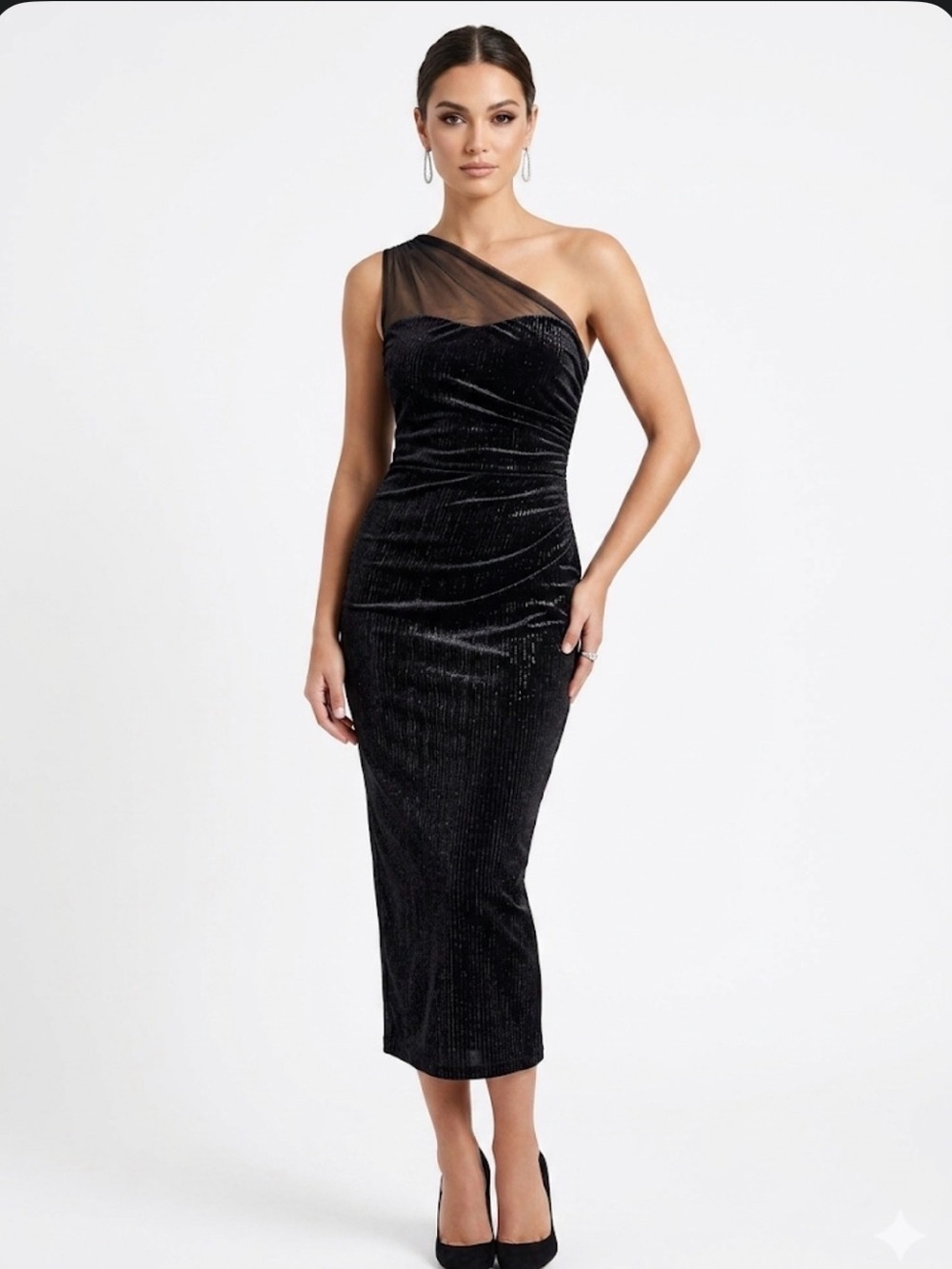 NWT Grace Karin Black Glitter One Shoulder Cocktail Dress